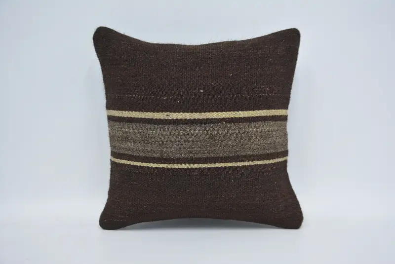 14x14 Brown Cushion Case, Vintage Kilim Pillow, Cushion Cover, Ethnical Kilim Rug Pillow, Meditation Pillow Cover, Home Decor Pillow - 1
