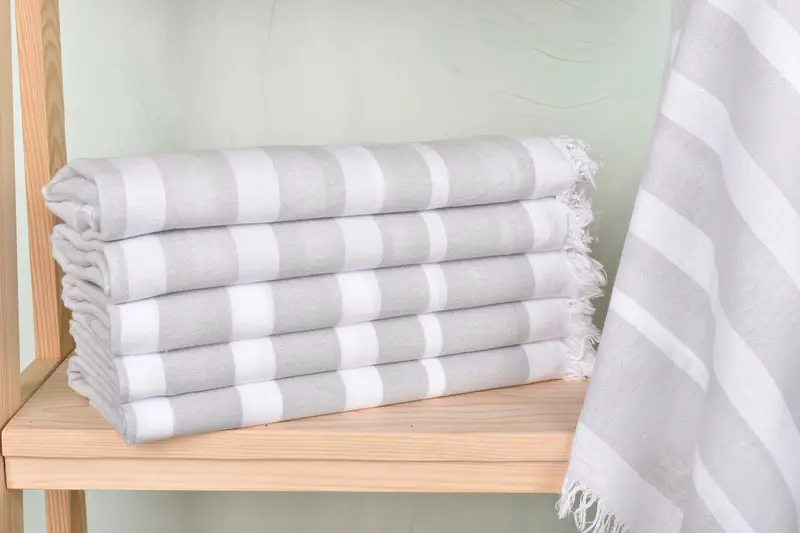 Custom Beach Towel Gray Striped, Organic Cotton/Linen, 40x63 Inches