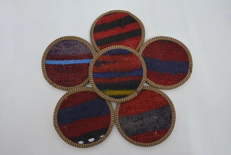 Posavasos redondo bohemio, posavasos antideslizante rojo y bronce