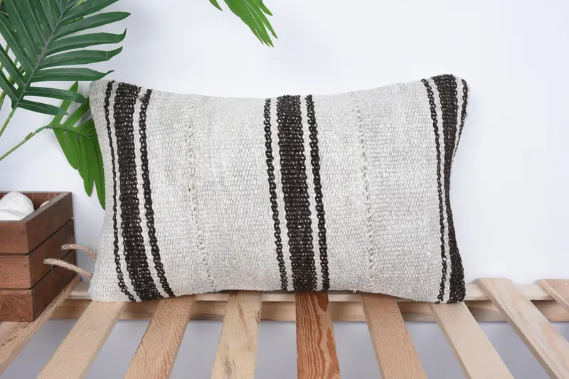 Cushion, 12x20 White Pillow, Antique Pillows, Chair Cushion, Kilim Cushion Sham, Aztec Pillow, Vintage Pillow, Personalized Gift Pillow Pillow - 1