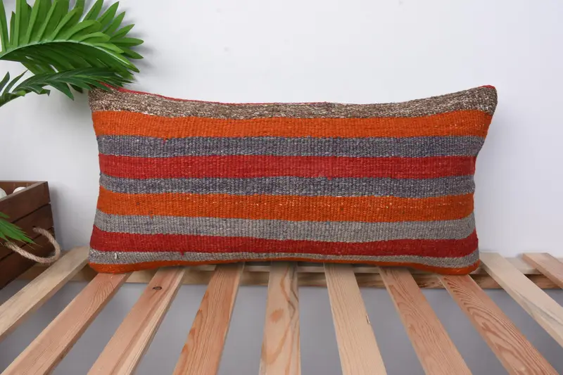 Ethnic Cushion, Pillow Case, Turkish Pillow, Aesthetic Cushion Case, Gift Pillow, 12x24 Red Pillow, Kilim Pillow Cover, Yoga Pillow Sham - 1