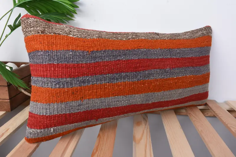 Ethnic Cushion, Pillow Case, Turkish Pillow, Aesthetic Cushion Case, Gift Pillow, 12x24 Red Pillow, Kilim Pillow Cover, Yoga Pillow Sham - 5