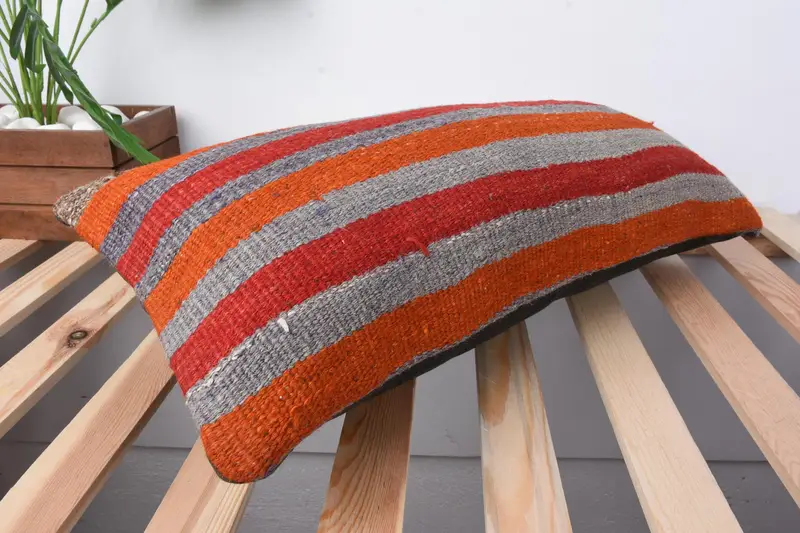 Ethnic Cushion, Pillow Case, Turkish Pillow, Aesthetic Cushion Case, Gift Pillow, 12x24 Red Pillow, Kilim Pillow Cover, Yoga Pillow Sham - 6