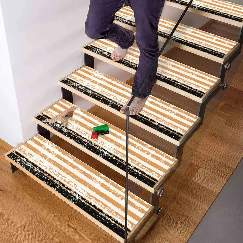 Black & Orange Striped Kilim Stair Rug, Minimalist Boho Design