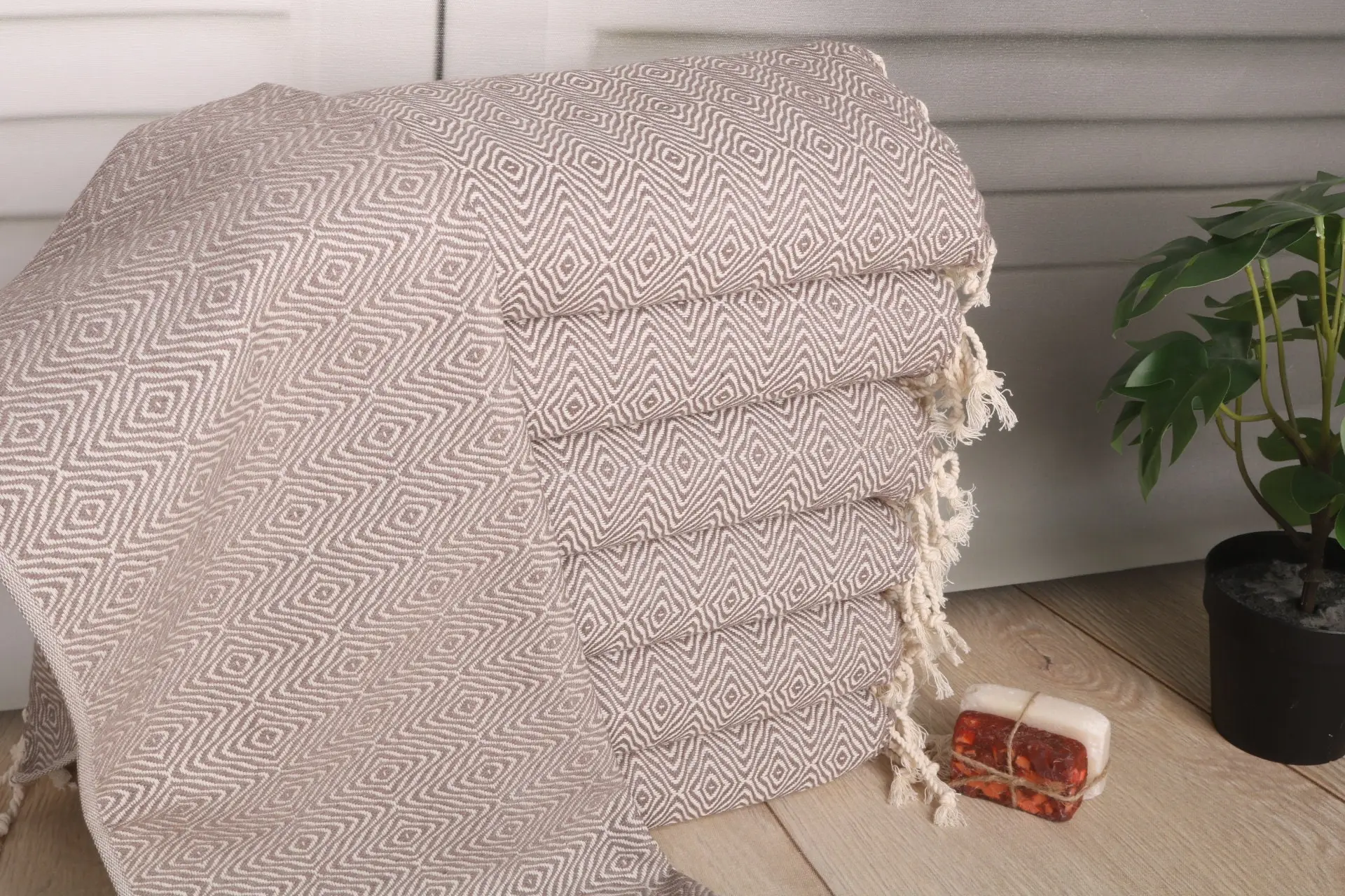 Zigzag Diamond Tea Towel Brown Cotton, 36x18 inches - 1
