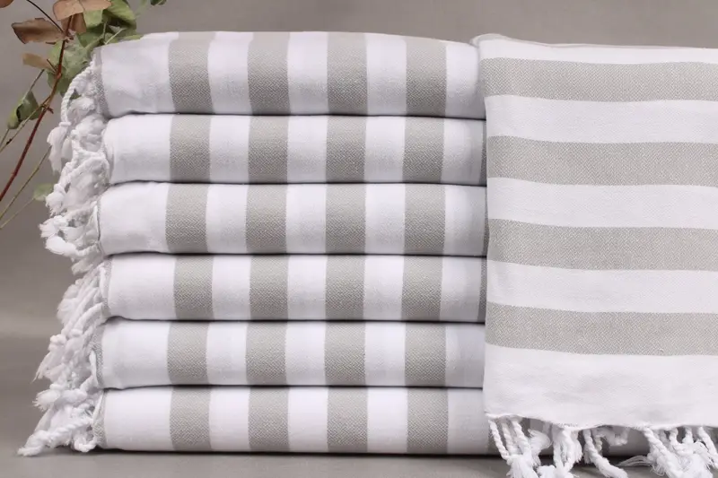 Organic Beach Towel Gray Striped, 40x67 Inches, Turkish Cotton