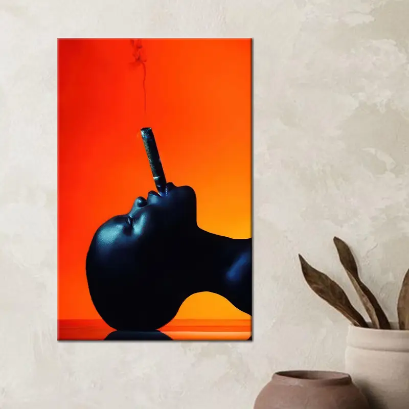 Modern Black Woman Canvas: Elegant Cigarette Art Print