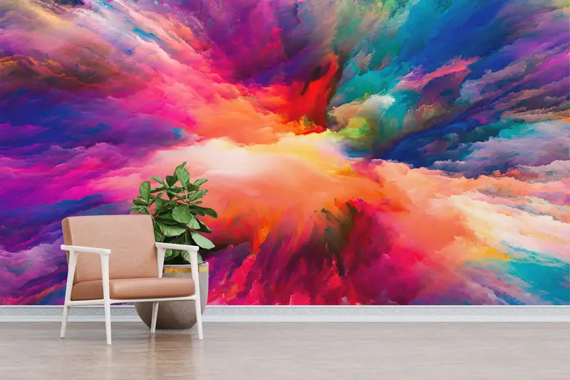 Luxuriöse bedruckte Tapete: Göttliche Farben, zeitgenössische, abstrakte Kunst