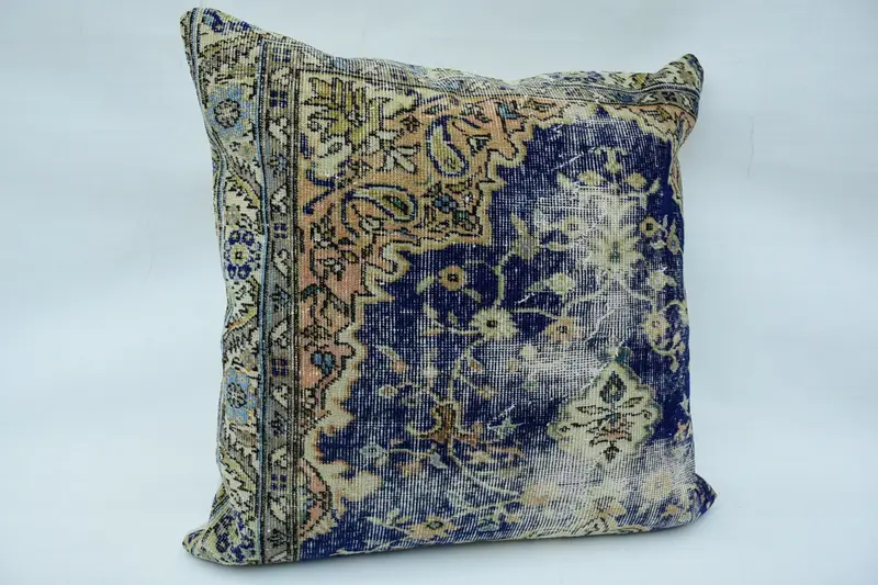 Office Chair Cushion Case, Antique Pillows, 32x32 Blue Cushion Cover, Pillow Sham, Authentic Cushion Case, Home Decor Pillow, Throw Kilim Pillow - 3