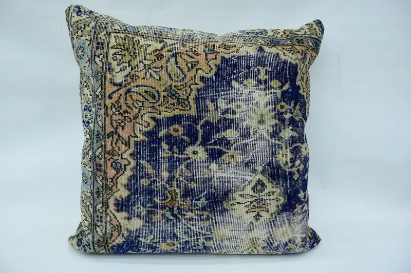 Office Chair Cushion Case, Antique Pillows, 32x32 Blue Cushion Cover, Pillow Sham, Authentic Cushion Case, Home Decor Pillow, Throw Kilim Pillow - 4