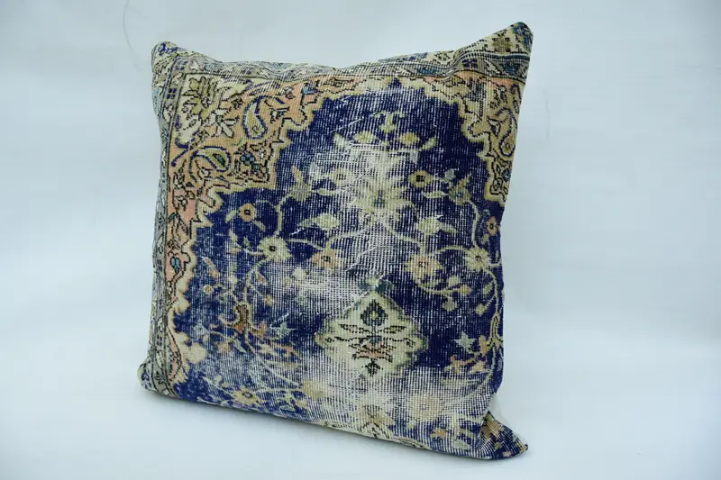 Office Chair Cushion Case, Antique Pillows, 32x32 Blue Cushion Cover, Pillow Sham, Authentic Cushion Case, Home Decor Pillow, Throw Kilim Pillow - 5