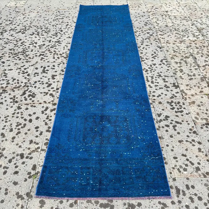 ブルーペルシャ絨毯、2.8x10.9フィートのエレガントな装飾