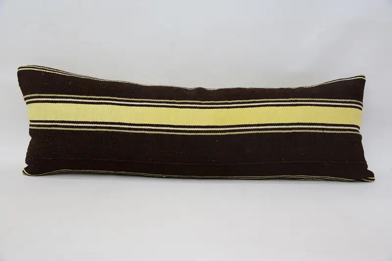 Bed Striped Turkish Pillow, Brown Antique 12x36 inch Cushion Cover - 1