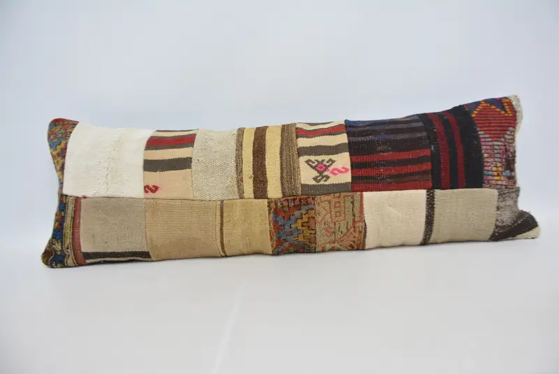 Almohada de tiro del suroeste beige, cubierta de cáñamo bordada de 16x48