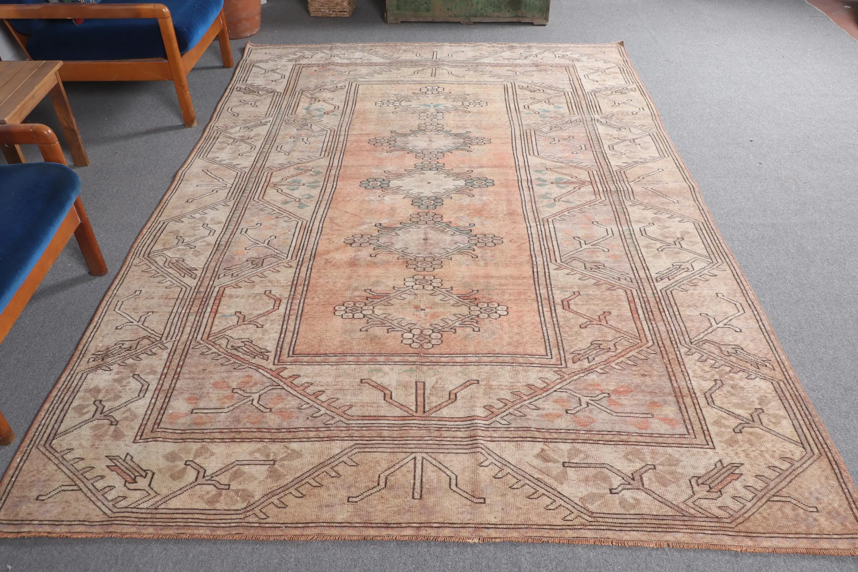 6.3x9.3 ft Vintage Halı, Kilim, Kahverengi Bitkiler ve ağaçlar Halı Yünü - 1