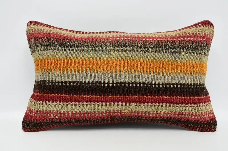 Striped Turkish Pillow Case, Antique 12x20 inch WovenPurple Wool Euro Sham - 1
