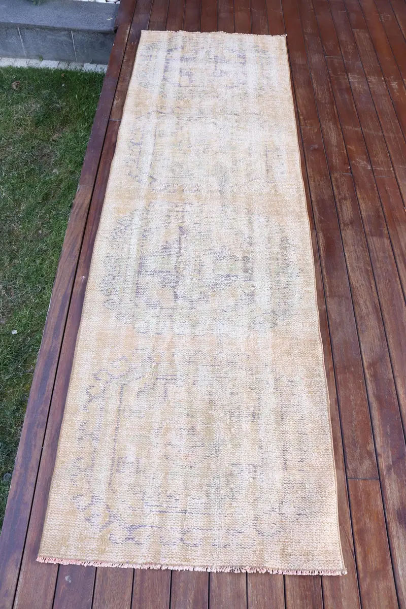 El Yapımı Turuncu ve Mor Halı, 2,5x8,2 ft Güneybatı Cazibesi