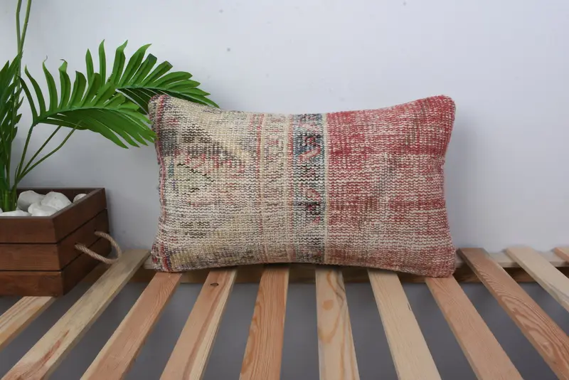Cushion Case, Turkish Bench Cushion Cover, Turkish Pillow, Gift Pillow, Colorful Pillow Cover, Kilim Pillow Cover, 12x20 Red Pillow Case - 1
