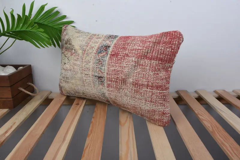 Cushion Case, Turkish Bench Cushion Cover, Turkish Pillow, Gift Pillow, Colorful Pillow Cover, Kilim Pillow Cover, 12x20 Red Pillow Case - 5