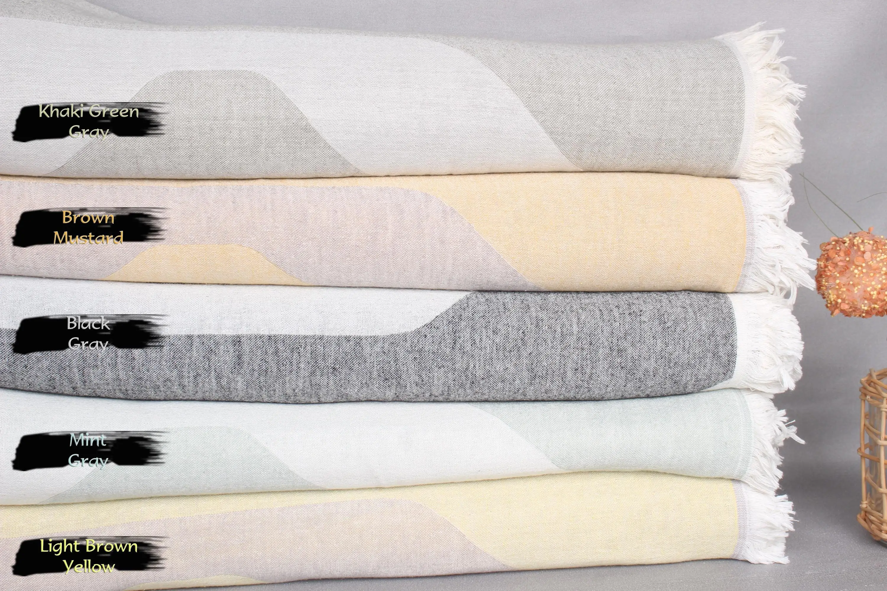 Cotton Throw 83x95 Inches, Beige Chevron Pattern, Organic Recycled Cotton - 1