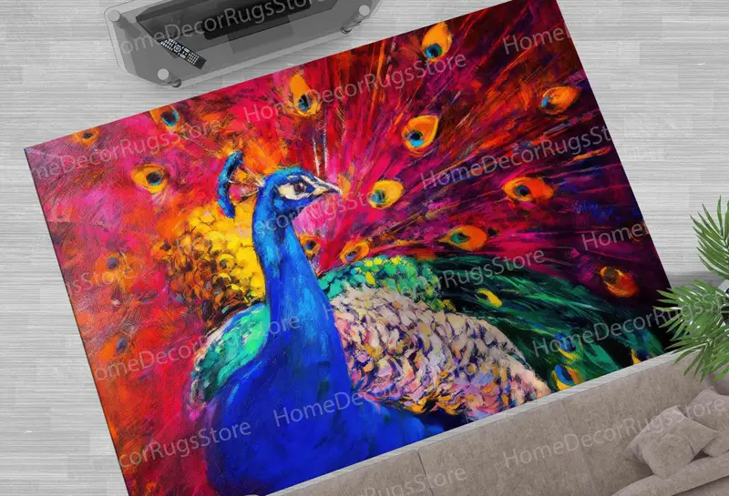 Renkli Tavuskuşu Baskılı Halı: Modern Mekanlar İçin Canlı Tasarım