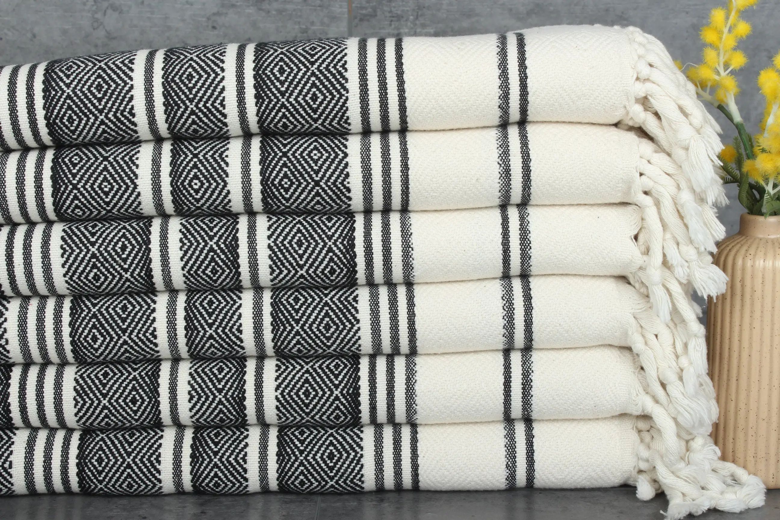 Black-Natural Cotton Dish Towel Monogram Hand Towel, 18x40 Inches - 1