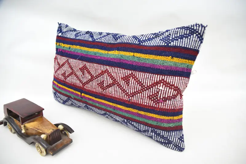 Pillow for Sofa, 12x20 Blue Pillow Cover, Vintage Kilim Throw Pillow, Kilim Pillow Cover, Cushion Case, Bolster Cushion Case, Neutral Pillow - 3