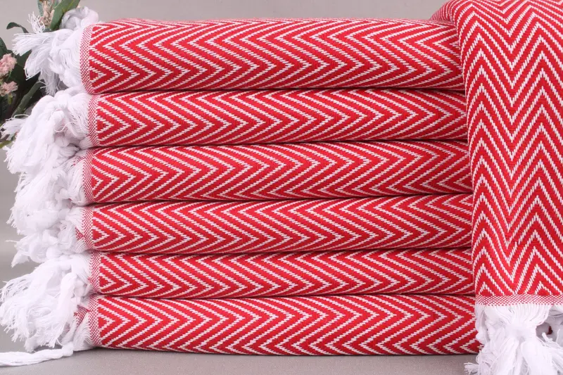 Sofa Blanket Organic Cotton Red Chevron Bedspread, 8x95 Inches