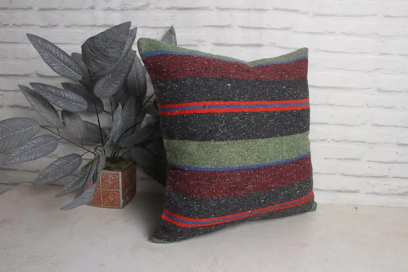 Turkish Pillow, Boho Throw Cushion, Interior Designer Pillow, Pillow Cover, Boho Pillow, 20x20 Green Pillow Sham, Ikat Pillow Cover - 3