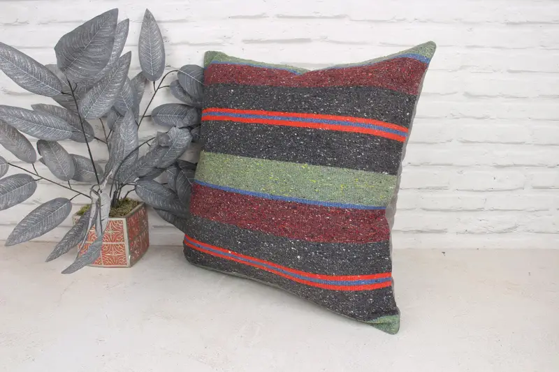 Turkish Pillow, Boho Throw Cushion, Interior Designer Pillow, Pillow Cover, Boho Pillow, 20x20 Green Pillow Sham, Ikat Pillow Cover - 4