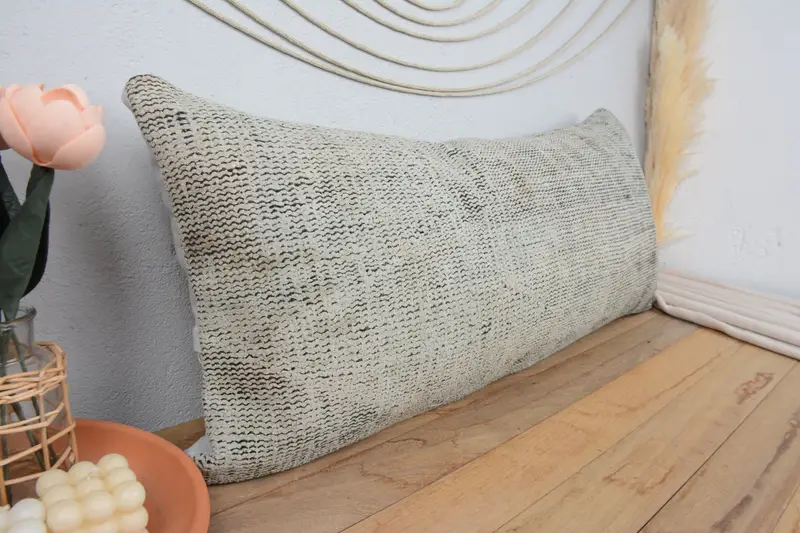 16x36 White Cushion Cover, Turkish Kilim Pillow, Ikat Pillow Case, Ethnical Kilim Rug Pillow, Handmade Kilim Cushion, Pillow - 1