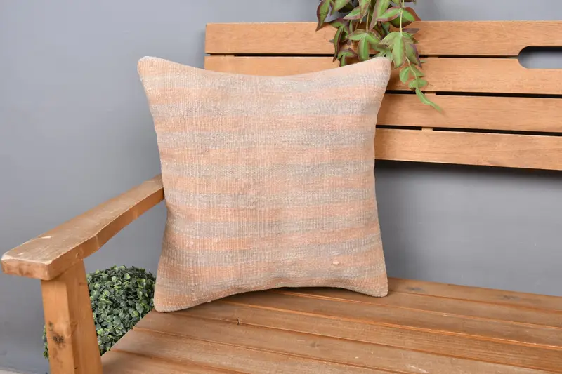 Antique Pillows, 16x16 Beige Cushion Cover, Pillow Sham, Handmade Cushion, Pillow for Couch, Vintage Kilim Pillow, Neutral Pillow - 1