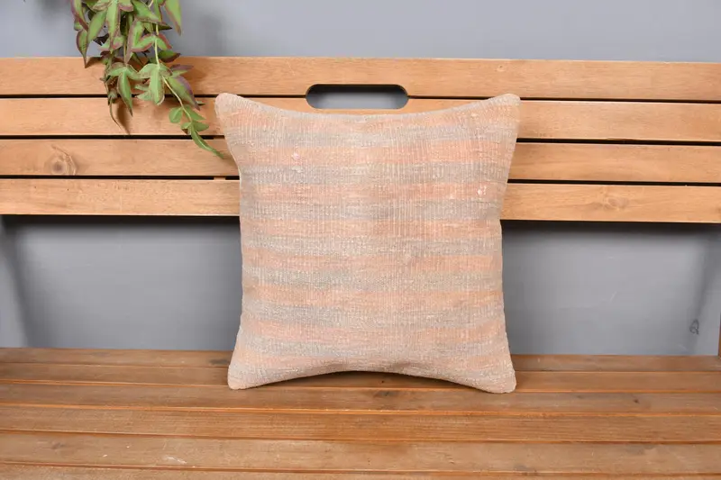 Antique Pillows, 16x16 Beige Cushion Cover, Pillow Sham, Handmade Cushion, Pillow for Couch, Vintage Kilim Pillow, Neutral Pillow - 6