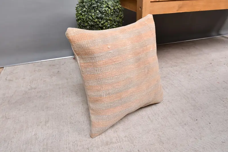 Antique Pillows, 16x16 Beige Cushion Cover, Pillow Sham, Handmade Cushion, Pillow for Couch, Vintage Kilim Pillow, Neutral Pillow - 7