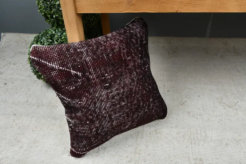 Neutral Pillow, Turkish Pillow, Pillow Sham, Kilim Pillow, Vintage Kilim Pillow, Vintage Throw Cushion Cover, 14x14 Black Cushion Case - 7