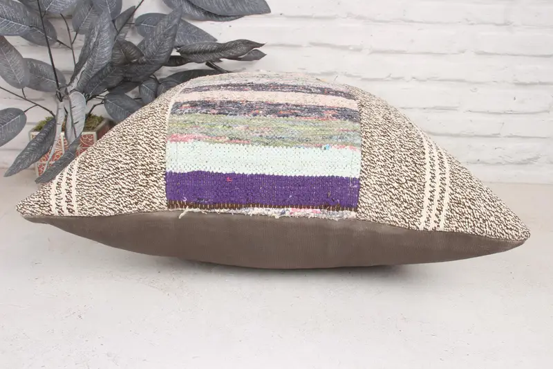 Cushion Case, Handmade Kilim Cushion, Vintage Kilim Pillow, One Of A Kind Pillow Cover, 20x20 Beige Cushion Case, Throw Kilim Pillow - 5