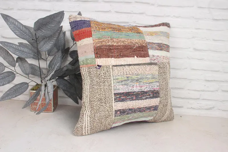 Cushion Case, Handmade Kilim Cushion, Vintage Kilim Pillow, One Of A Kind Pillow Cover, 20x20 Beige Cushion Case, Throw Kilim Pillow - 3