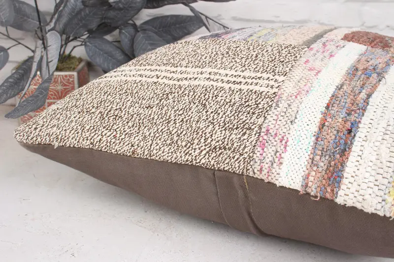 Cushion Case, Handmade Kilim Cushion, Vintage Kilim Pillow, One Of A Kind Pillow Cover, 20x20 Beige Cushion Case, Throw Kilim Pillow - 7