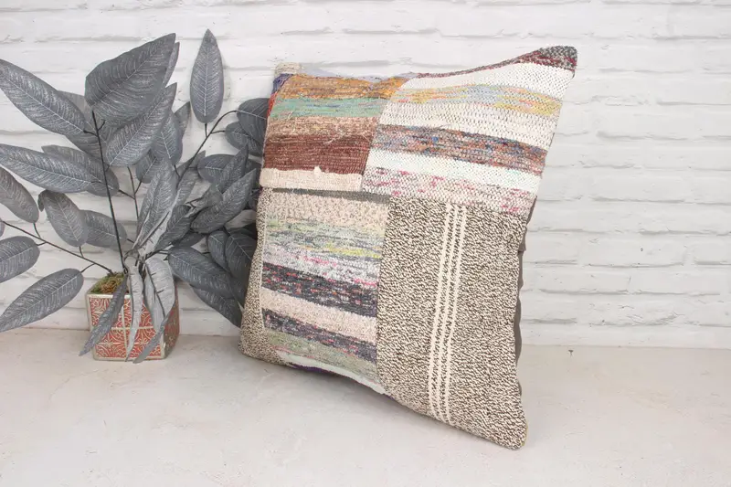 Cushion Case, Handmade Kilim Cushion, Vintage Kilim Pillow, One Of A Kind Pillow Cover, 20x20 Beige Cushion Case, Throw Kilim Pillow - 4