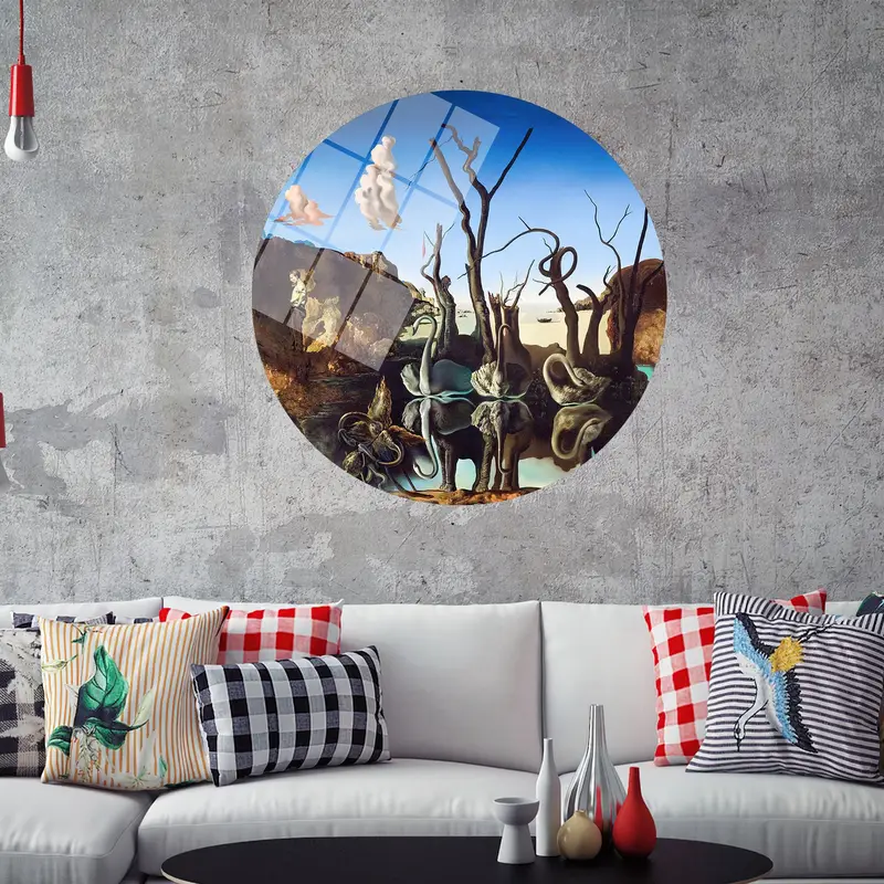 モダンな抽象キャンバス: ダリの芸術的ビジョンを反映した白鳥