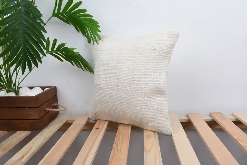 Vintage Kilim Throw Pillow, Pillow for Couch, Pillow Cover, Ethnical Kilim Rug Pillow, 14x14 White Pillow, Square Throw Cushion Case - 5