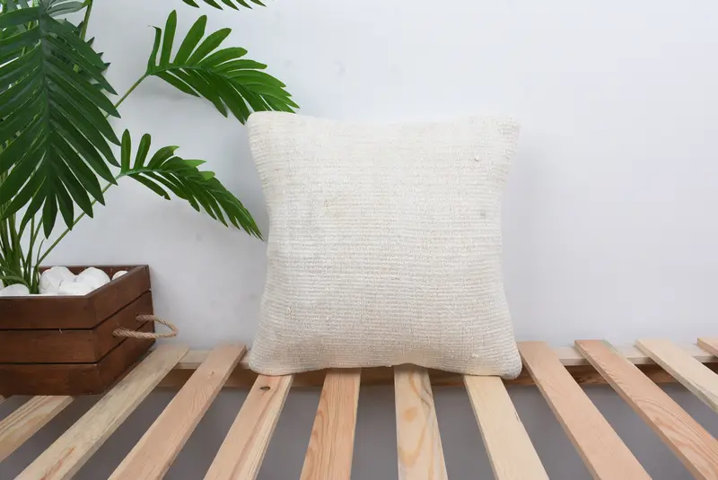 Vintage Kilim Throw Pillow, Pillow for Couch, Pillow Cover, Ethnical Kilim Rug Pillow, 14x14 White Pillow, Square Throw Cushion Case - 1