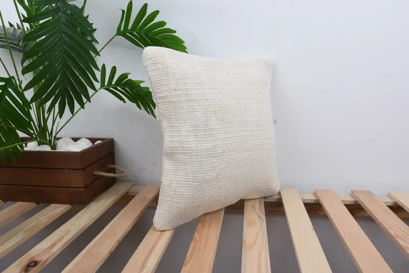Vintage Kilim Throw Pillow, Pillow for Couch, Pillow Cover, Ethnical Kilim Rug Pillow, 14x14 White Pillow, Square Throw Cushion Case - 4