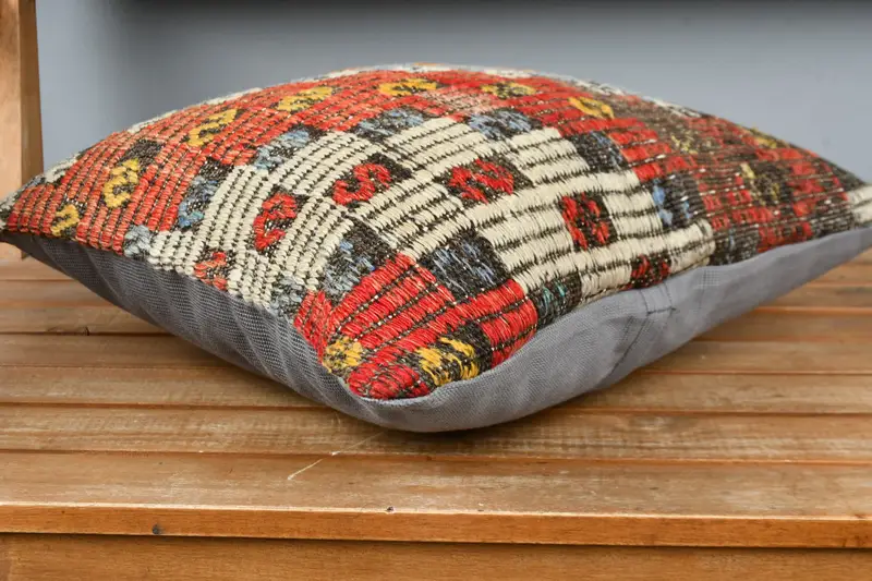Authentic Pillow Cover, Interior Designer Pillow, Pillow for Couch, Turkish Bench Pillow, 16x16 Red Pillow Sham, Pillow, Throw Kilim Pillow - 3
