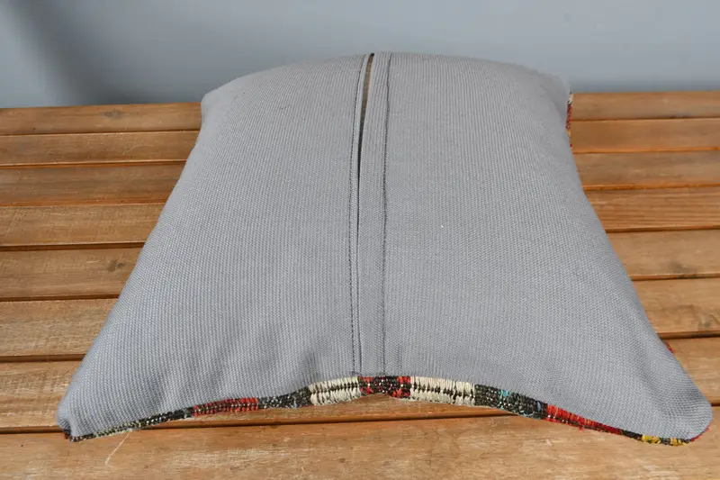 Authentic Pillow Cover, Interior Designer Pillow, Pillow for Couch, Turkish Bench Pillow, 16x16 Red Pillow Sham, Pillow, Throw Kilim Pillow - 5