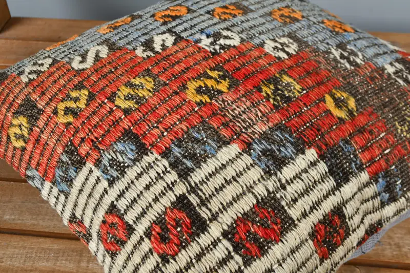 Authentic Pillow Cover, Interior Designer Pillow, Pillow for Couch, Turkish Bench Pillow, 16x16 Red Pillow Sham, Pillow, Throw Kilim Pillow - 4