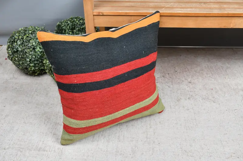 Ethnic Pillow Cover, Cushion, Boho Pillow Sham Cover, 20x20 Red Pillow Cover, Kilim Pillow, Anatolian Pillow Sham, Kilim Cushion Sham - 7