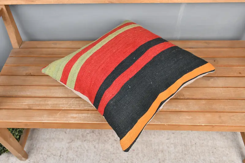 Ethnic Pillow Cover, Cushion, Boho Pillow Sham Cover, 20x20 Red Pillow Cover, Kilim Pillow, Anatolian Pillow Sham, Kilim Cushion Sham - 2