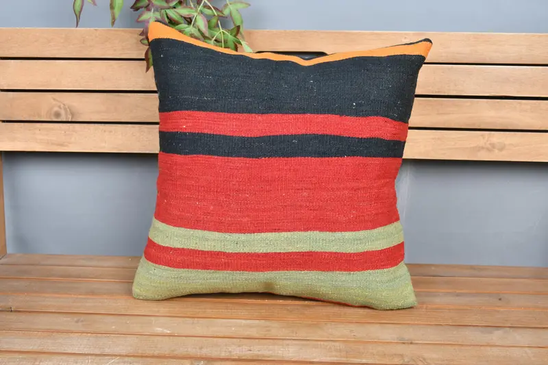 Ethnic Pillow Cover, Cushion, Boho Pillow Sham Cover, 20x20 Red Pillow Cover, Kilim Pillow, Anatolian Pillow Sham, Kilim Cushion Sham - 6