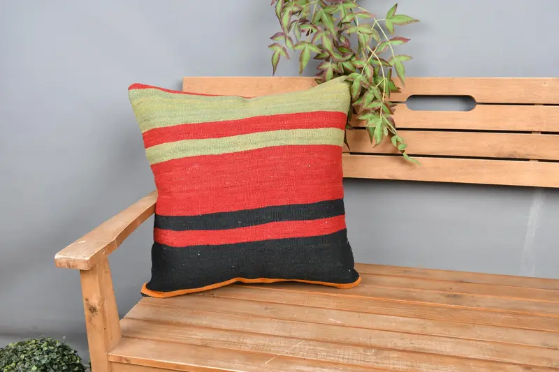 Ethnic Pillow Cover, Cushion, Boho Pillow Sham Cover, 20x20 Red Pillow Cover, Kilim Pillow, Anatolian Pillow Sham, Kilim Cushion Sham - 1